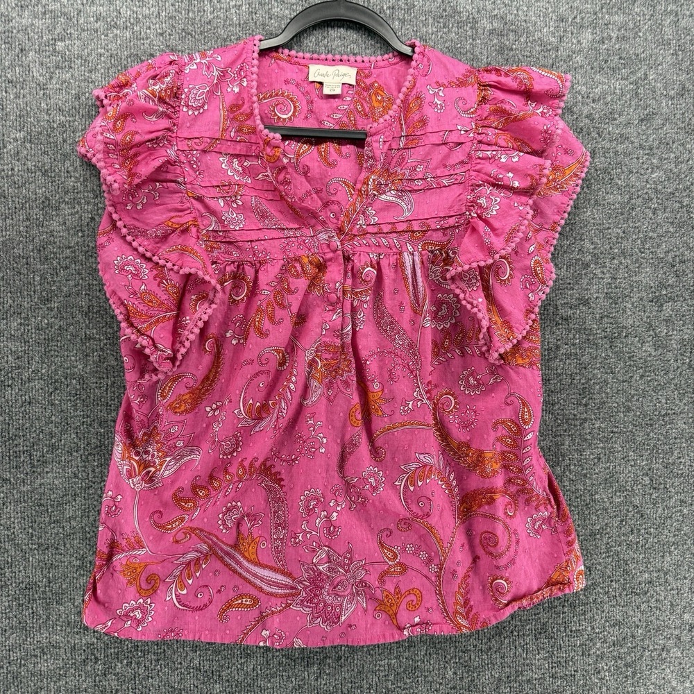 Charlie Paige Top Womens S Pink Paisley Short Sleeve Peasant Boho Cottagecore
